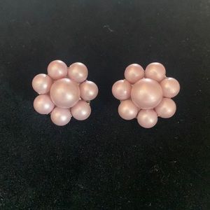 Vintage Pink Flower Clip On Earrings Japan